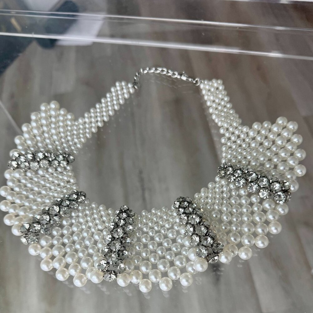 Pearl & Rhinestone Collar Statement Necklace